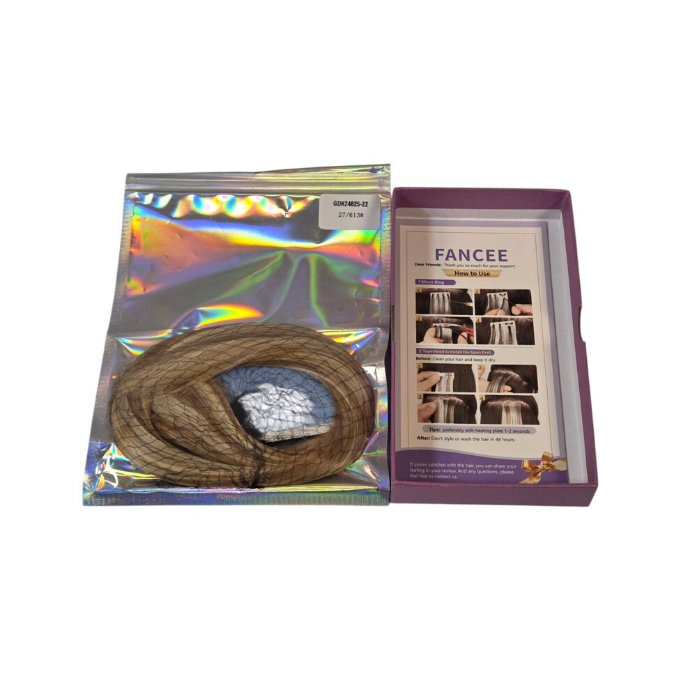 FANCEE Hair Extensions Tape-In / Micro Ring Set Blonde Brown Ombre New in Box